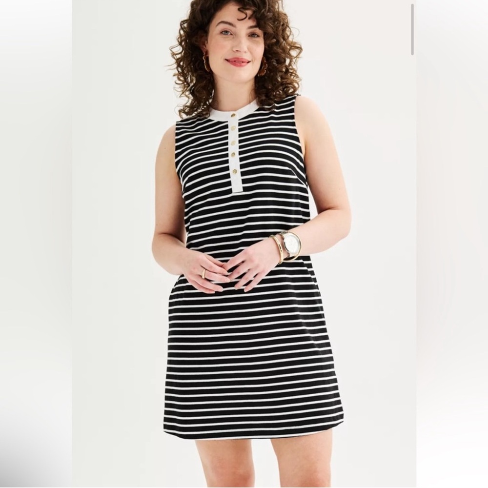 Draper James Sleeveless Knit Shift Dress Black and‎ White Striped Size XXL NEW